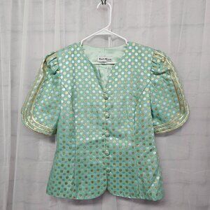 Vintage Karen Miller Shacket Jacket Green Gold Polka Dot Metallic Retro 13/14